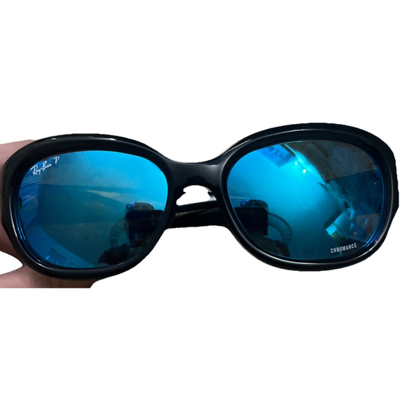Ray-Ban Chromance RB4282 Black Frames Blue Mirror Polarized Sunglasses EUC - Picture 1 of 11